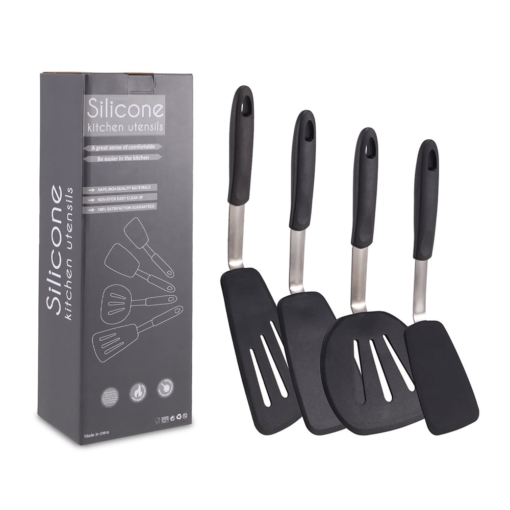 wiztoynia silicone spatula turner set of 4, 600?f heat resistant cooking spatulas  for nonstick cookware, large flexible kitchen utensil