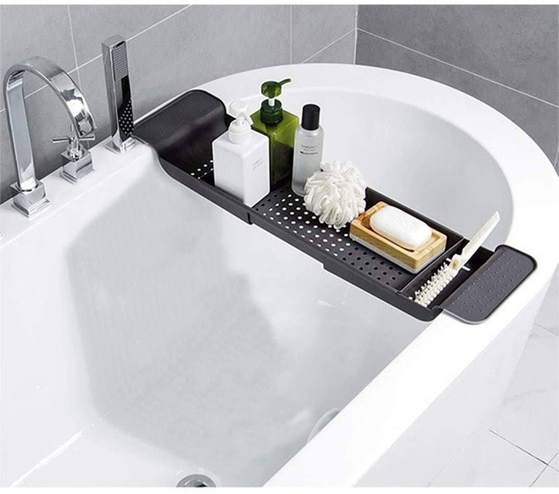 Expandable Teak Wood Bathtub Tray - Adjustable Bath Caddy With Phone, Book & Wine Glass Slots