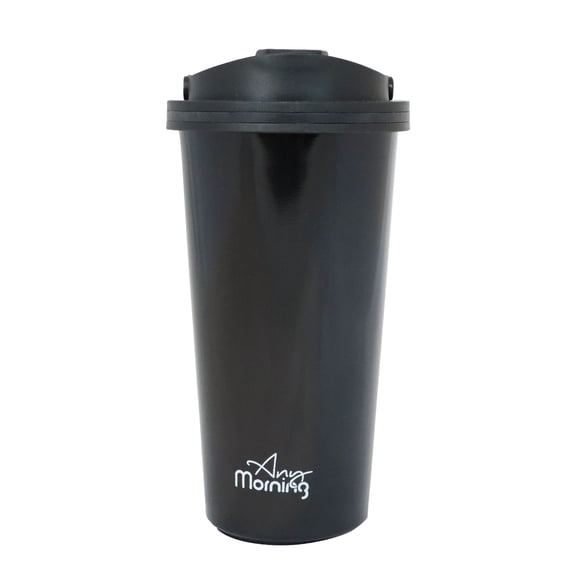 Any Morning 17 oz Stainless Steel Insulated Travel Coffee Mug - Vacuum Thermos Water Bottle, Locking Leakproof Lid, Non-Slip Base, Fits Car Cup Holders, Keeps Hot 8H / Cold 12H, Black (500 ml)