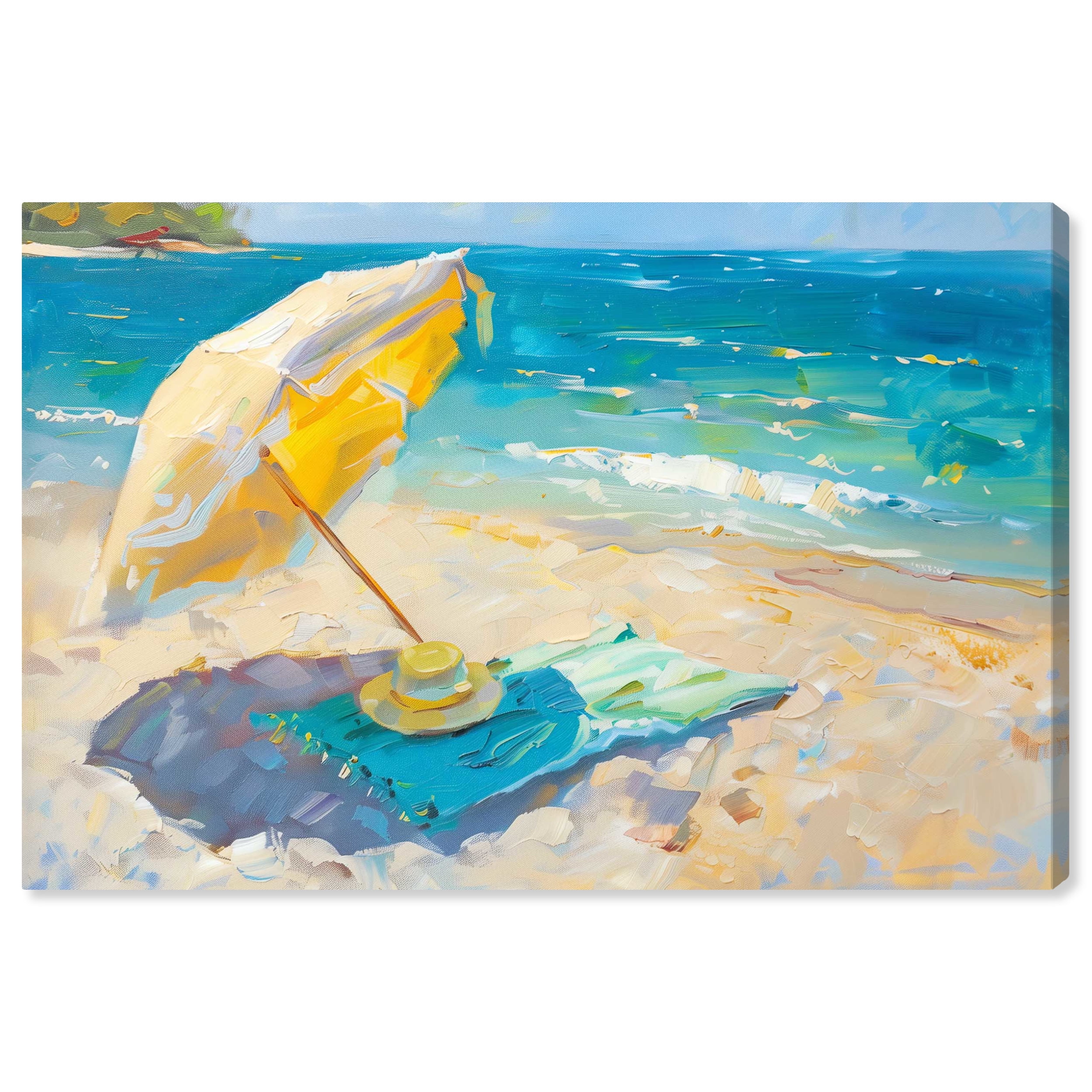 Morning Beach View Yellow and Blue Canvas Wall Art, 15" x 10"