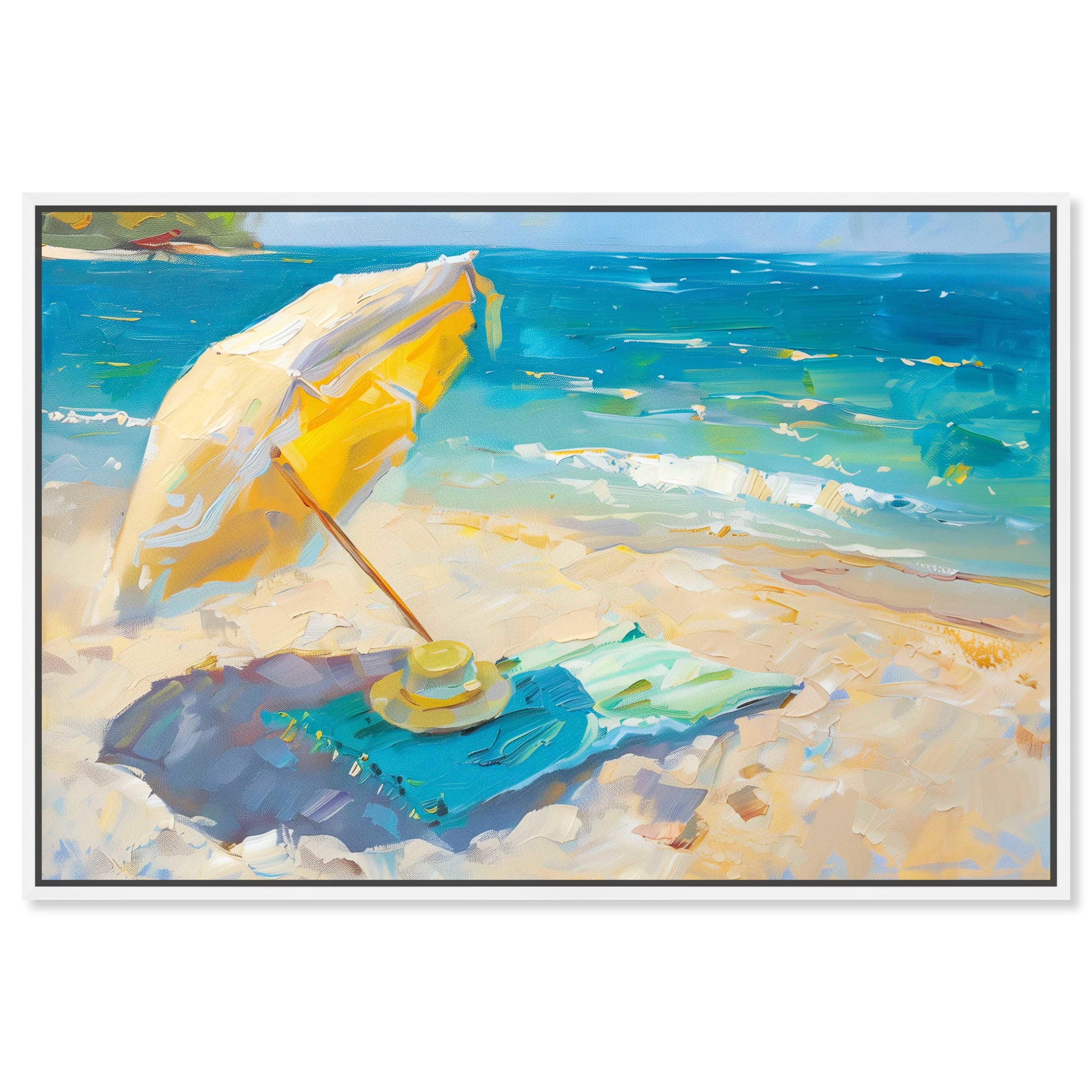 Morning Beach View Coastal Canvas Wall Art with White Frame, 16" x 11"