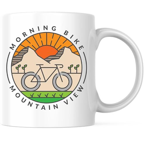 Morning Bike Mountain View Coffee Mug - Mountain Biking Coffee Mug - 11 Ounce Coffee Cup - Premium Ceramic - Design Printed On Both Sides - BMCM02365