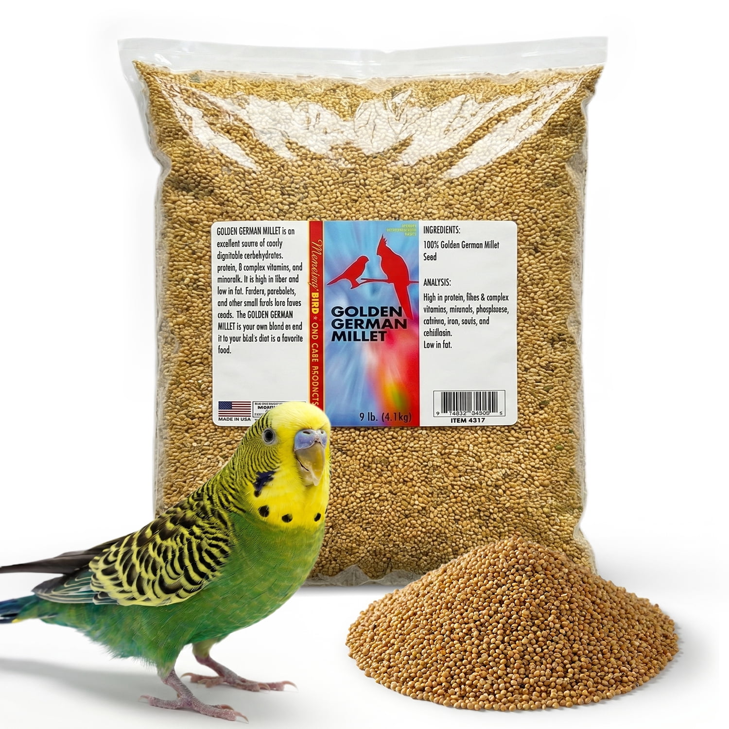Morning Bird Golden German Millet 9 lbs – Bird Food for Parakeets, Finches & Canaries – Natural Millet Seed for Daily Nutrition