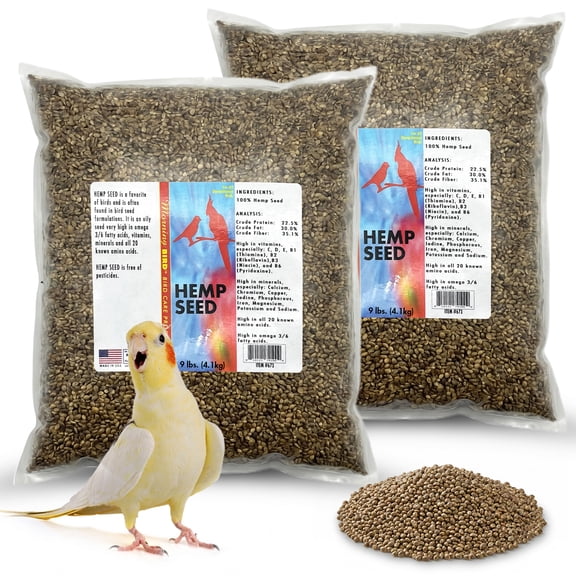Morning Bird Hemp Seeds 18 lbs (2-Pack, 9 lbs Each) –  Bird Food for Parrots, Canaries & Finches – Natural Hemp Seed for Daily Nutrition