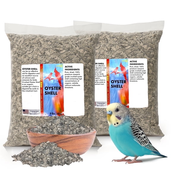 Morning Bird Oyster Shell for Birds 18 lbs (2-Pack, 9 lbs Each) - Natural Calcium Supplement – Sustainably Harvested From California Coast - Safe Year-Round Bird Food Additive