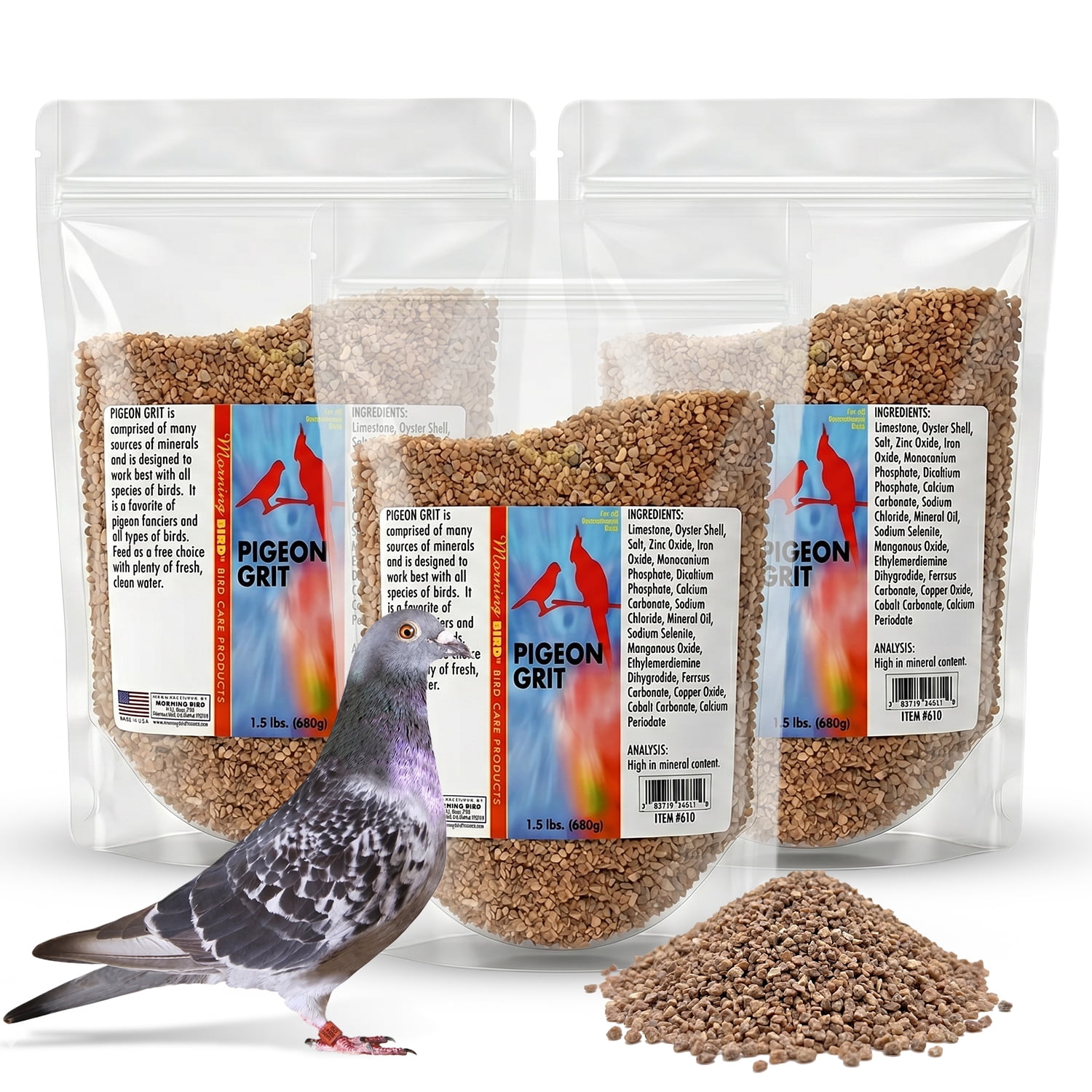 Morning Bird Pigeon Grit Bird Food with Minerals, 4.5 lbs (3-Pack, 1.5 lbs Each)