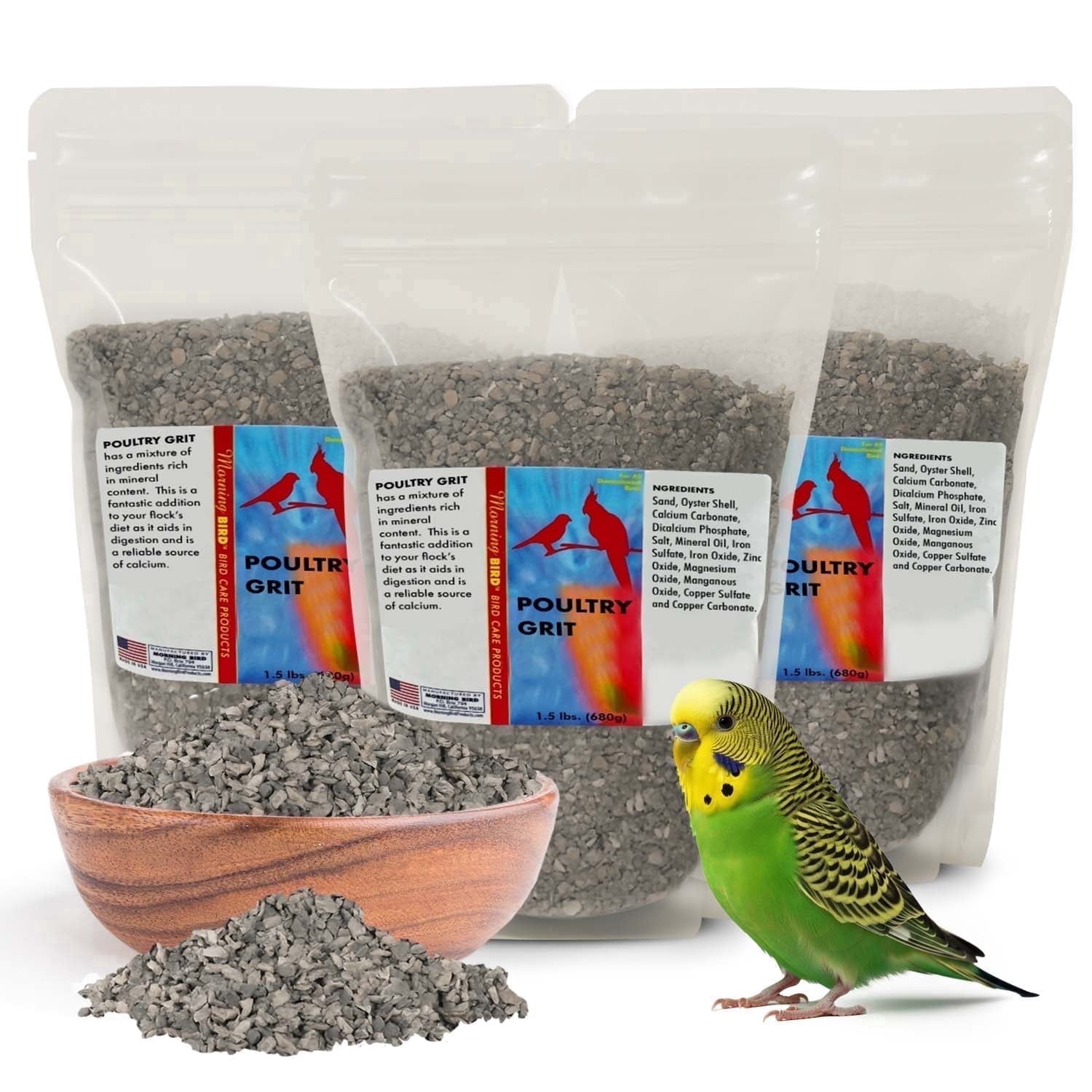 Morning Bird Poultry Grit, Mineral-Rich Feed for Digestion & Calcium Support, 4.5 lb (3 Pack, 1.5 lb Each)