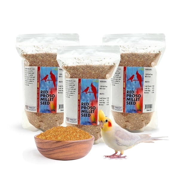 Morning Bird Red Proso Millet Bird Seeds 4.5 lbs (3-Pack, 1.5 lbs Each) – Healthy & Nutritious Pet Bird Food - Bird Seeds for Feather Growth – Perfect for Finches, Parakeets & Other All Pet Birds
