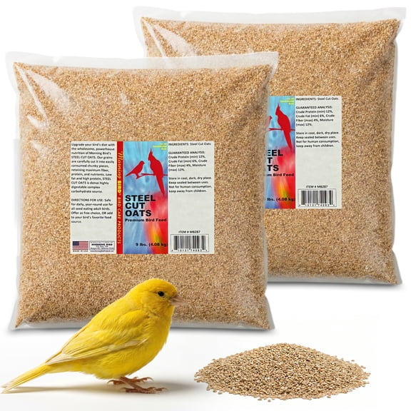 Morning Bird Steel Cut Oats 18 lbs (2-pack, 9 lbs Each)  Natural Oat Grain for Birds with Protein, Vitamins & Minerals