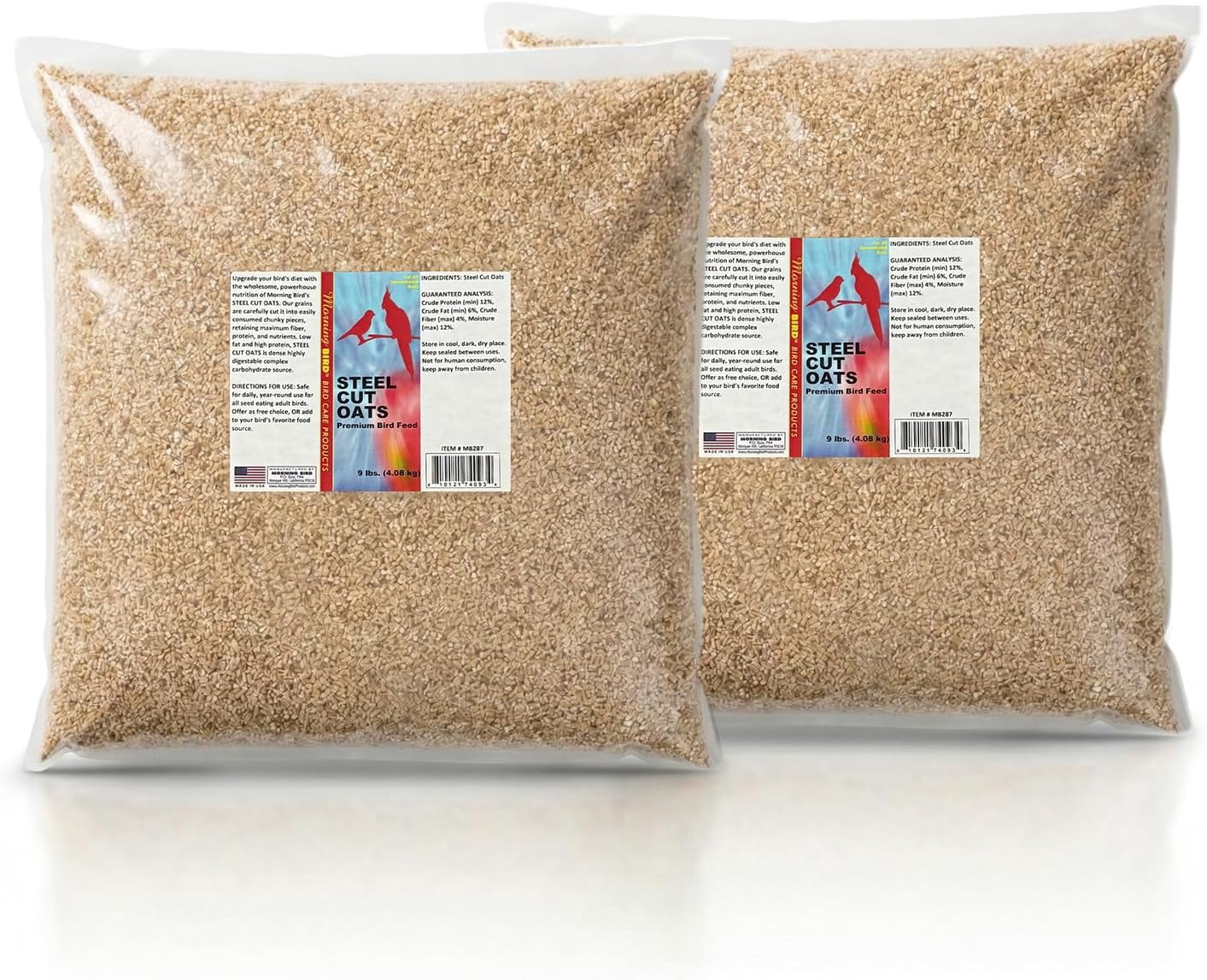 Morning Bird Steel Cut Oats 18 lbs (2-Pack, 9 lbs Each) – High Protein Natural Cut Oat Grain for Birds & Easy-to-Eat Pieces - Supports Balanced Nutrition with Vitamins and Minerals for Daily Feeding