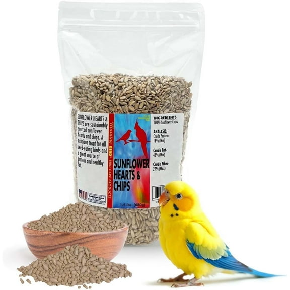Morning Bird Sunflower Hearts & Chips 1.5 lbs – Premium Bird Seed with High Protein & Fat – Shelled Sunflower Seeds for Pet Birds – Medium Texture, Easy to Feed for All Species
