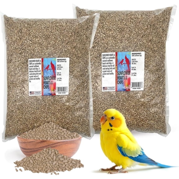 Morning Bird Sunflower Hearts & Chips 18 lbs (2-Pack, 9 lbs Each) – Premium Bird Seed with High Protein & Fat – Shelled Sunflower Seeds for Pet Birds – Medium Texture, Easy to Feed for All Species