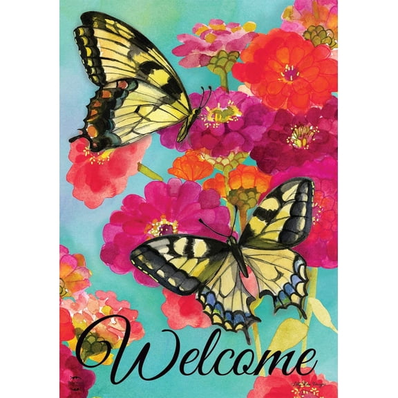 Morning Butterflies Spring House Flag Welcome Floral 28" x 40"