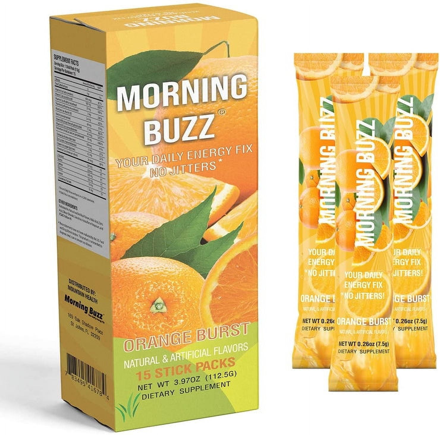 Morning Buzz Orange Burst Sports Energy Drink 15 Single Use Stick.