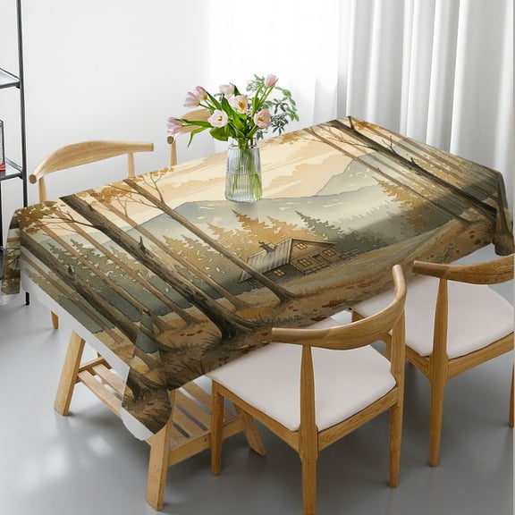 Morning Calm Cabin Tablecloths rectangle tables large size, Holiday Party Tablecloth - Kitchen Accessories Tablecloths for dining table, Cafe, dinner, brunch, buffet, picnic