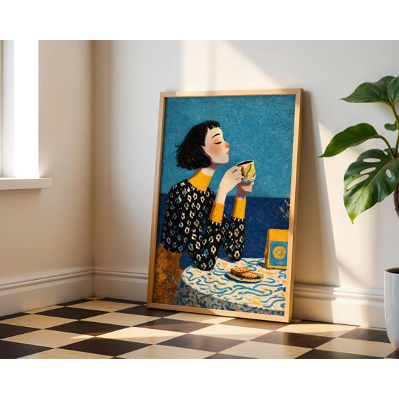 Morning Coffee Cozy Girl Kitchen Wall Art Decor Unframed Paper Print