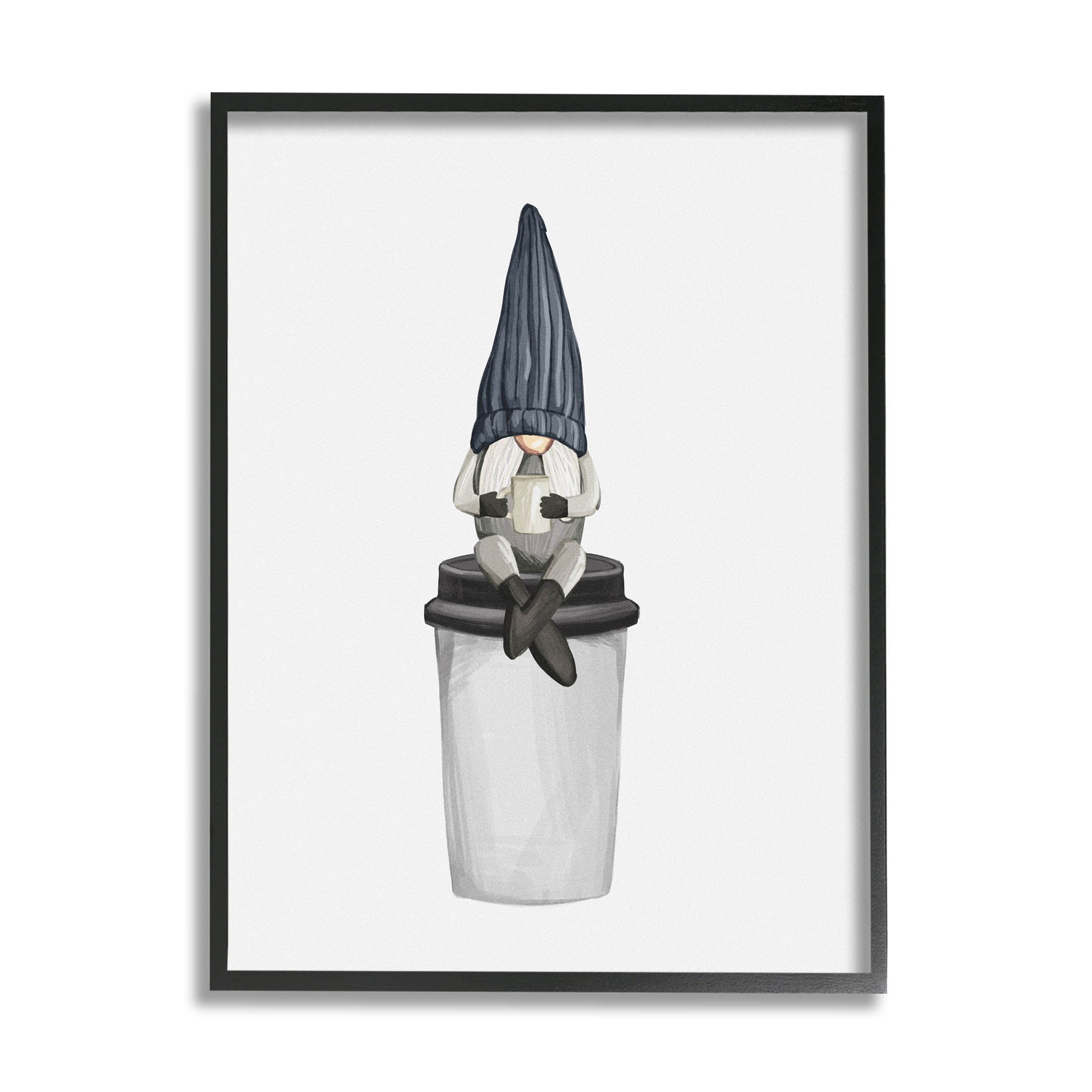 Morning Coffee Cup Gnome Fairy Tales & Fantasy Graphic Art Black Framed Art Print Wall Art