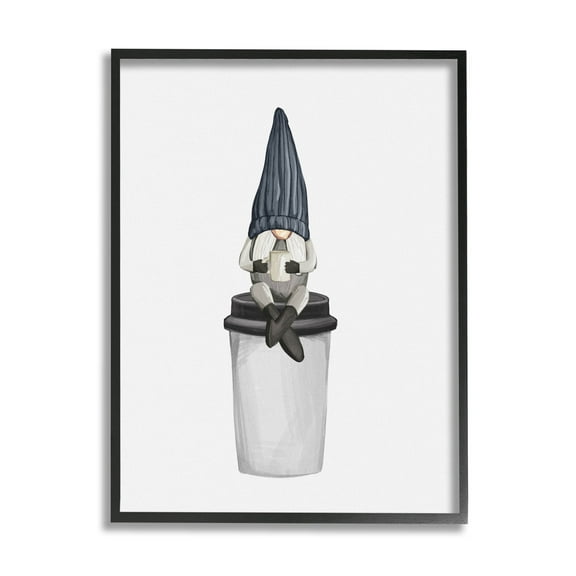 Morning Coffee Cup Gnome Fairy Tales & Fantasy Graphic Art Black Framed Art Print Wall Art