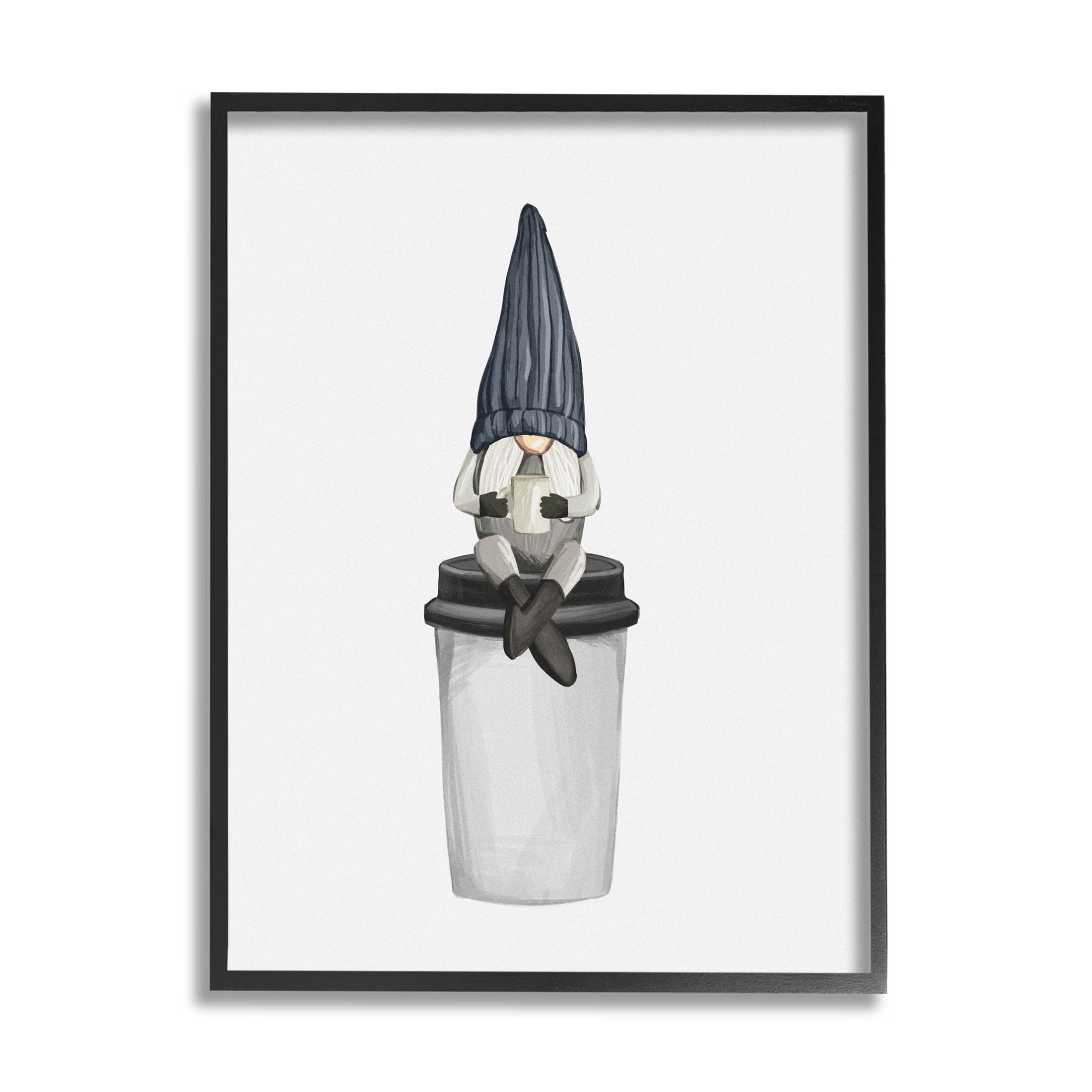 Morning Coffee Cup Gnome Fairy Tales & Fantasy Graphic Art Black Framed Art Print Wall Art