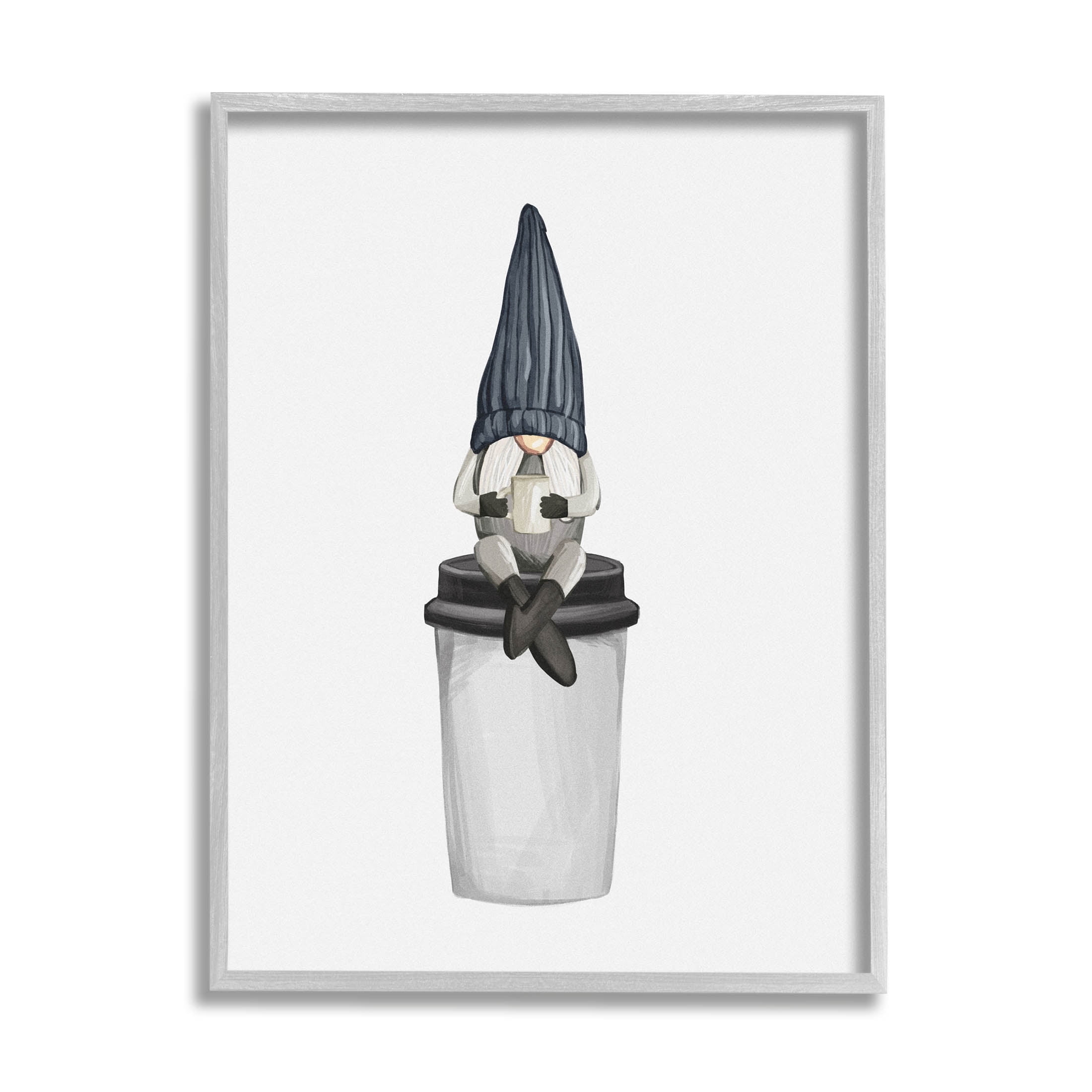 Morning Coffee Cup Gnome Fairy Tales & Fantasy Graphic Art Gray Framed Art Print Wall Art