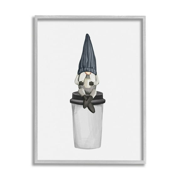 Morning Coffee Cup Gnome Fairy Tales & Fantasy Graphic Art Gray Framed Art Print Wall Art