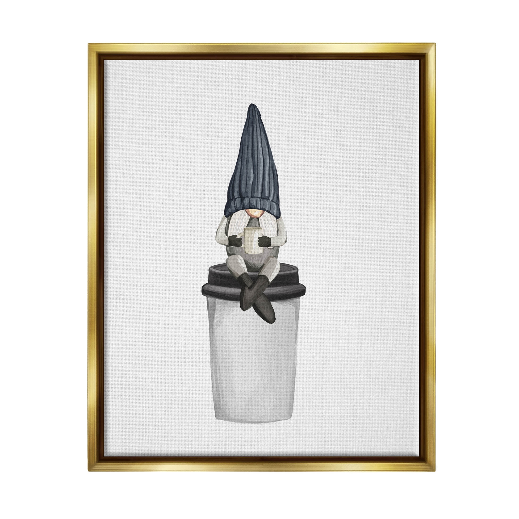 Morning Coffee Cup Gnome Fairy Tales & Fantasy Graphic Art Metallic Gold Framed Art Print Wall Art
