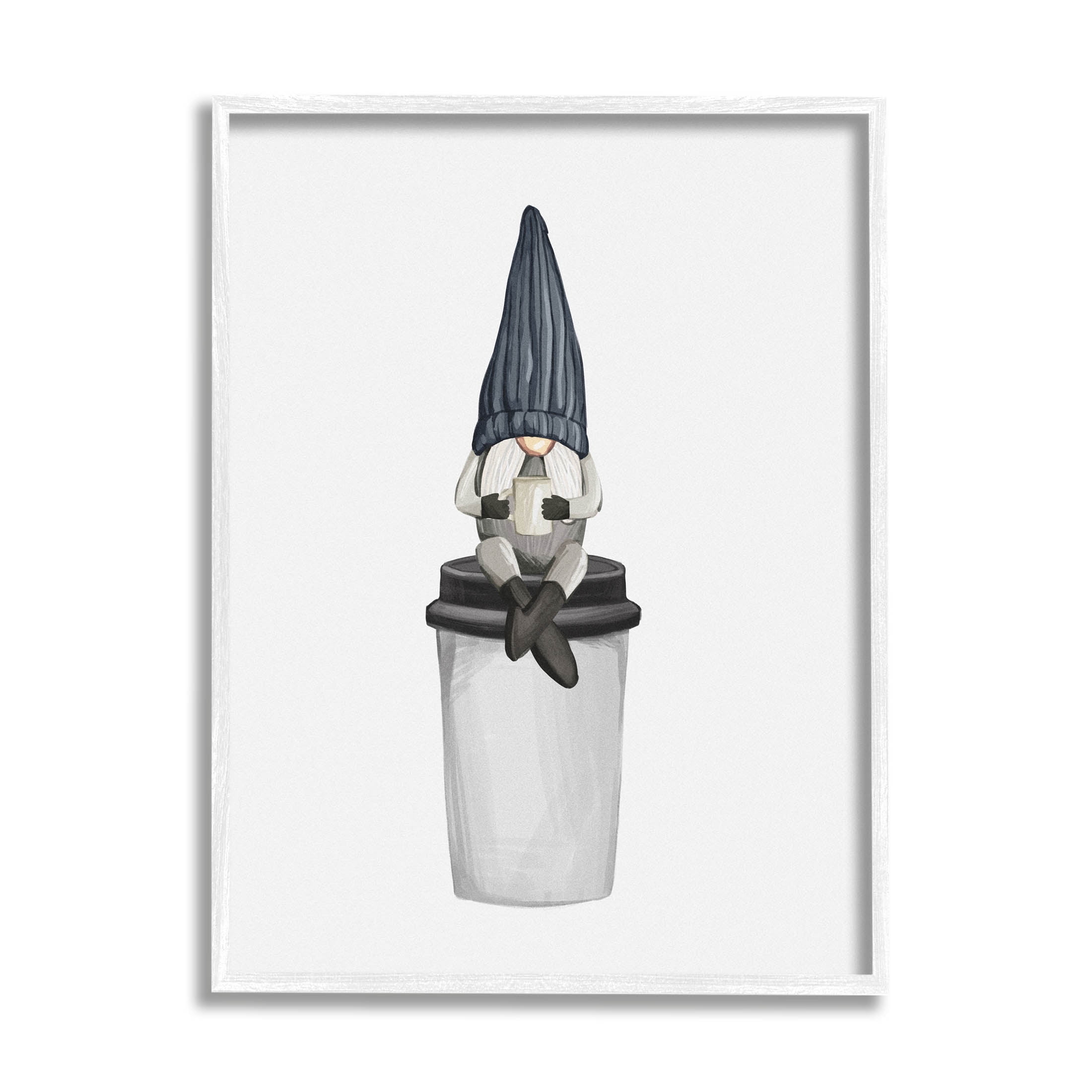 Morning Coffee Cup Gnome Fairy Tales & Fantasy Graphic Art White Framed Art Print Wall Art