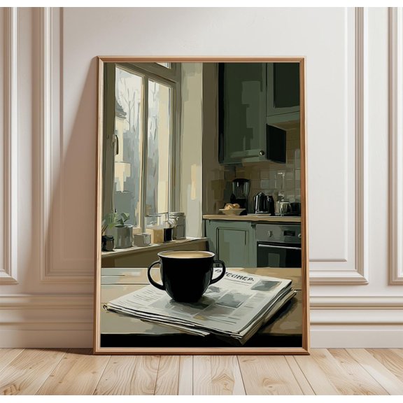 Morning Coffee Poster Kitchen Window Scene Wall Art Cozy Interior Print Minimal Home Decor