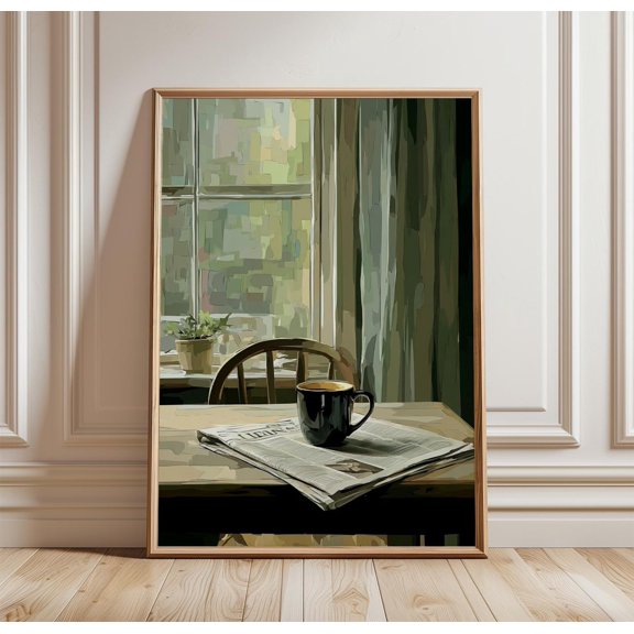 Morning Coffee Poster Kitchen Window Scene Wall Art Cozy Interior Print Minimal Home Decor