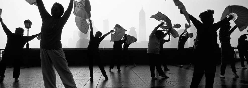 Morning Exercise The Bund Shanghai China Canvas Art - Panoramic Images (13 x 36)