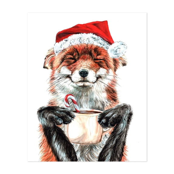 Morning Fox Christmas - Painting Christmas Fox Winter Unframed Wall Art Print 9 x 12 inches