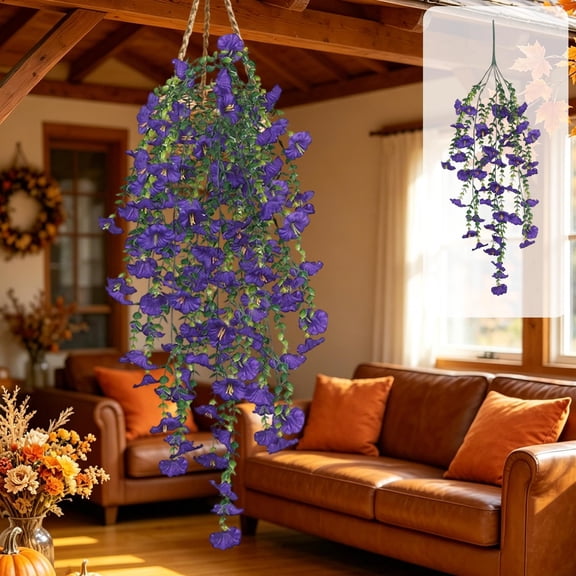Morning Glories Flower Wall Hanging, Realistic Fake Silk Hanging Plants Basket, Durable No Fade Flexible Vines, Versatile Restaurant Living Room Bedroom Balcony Indoor Outdoor Home Decor