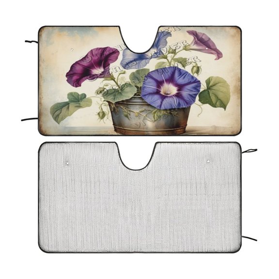 Morning Glory Flower Windshield Sun Shade, Car Sun Shade Windshield Front Window Shades Cute Sunshade Cover Sun Visor Shield Block Automotive Interior Protector Blocks UV Rays 51"x28"