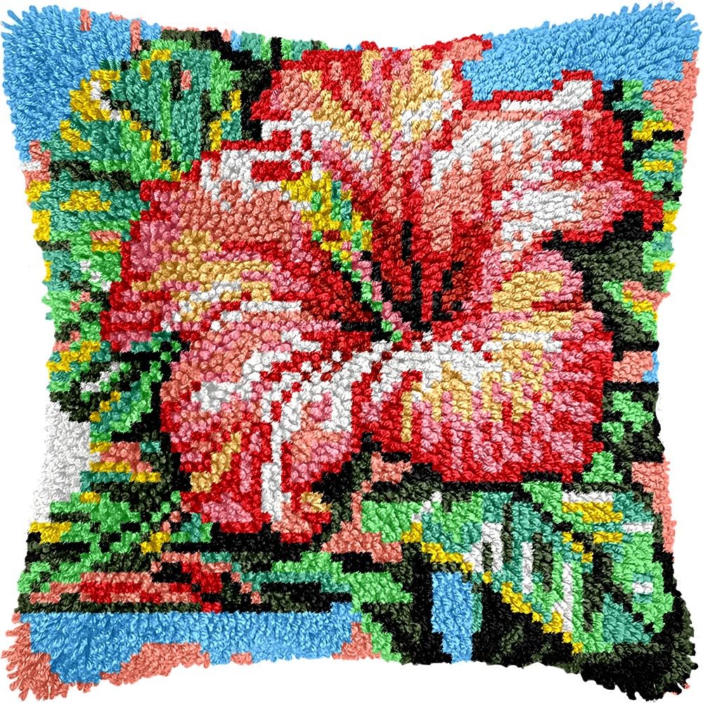 Morning Glory Latch Hook Pillow Kits Pillow Cover Latch Hook Crafts Crochet Knitted Hooking Pillowcase Cushion Crafts Embroidery Latch Hooking Kits Material Set 17x17 inch(18)