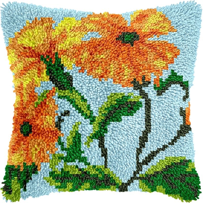 Morning Glory Latch Hook Pillows Kits Cushion Pillow Cover with Pattern Printed Canvas Sofa Hooking Pillowcase Crafts Embroidery Latch Hooking Crochet Kits Set 17x17 inch(1)