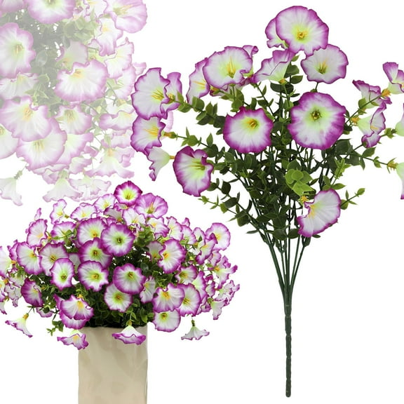 Morning Glory Realistic Artificial Flowers for Outdoors 1Pcs Silk Flowers Fade Resistant Fake Flowers for Outside Plastic Faux Flowers Garden Porch Decoration Purple