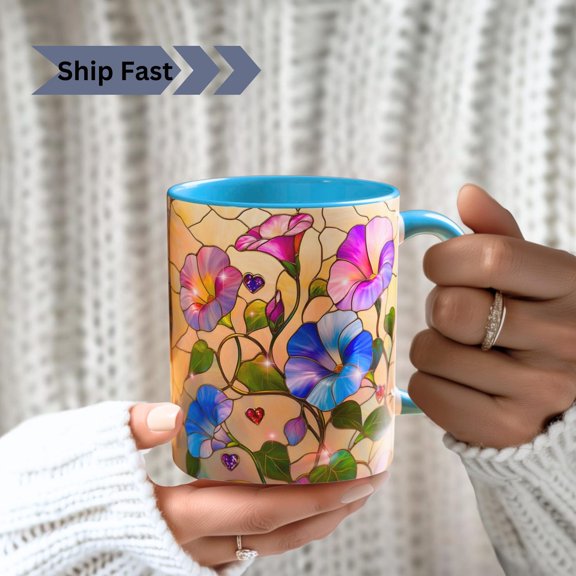 Morning Glory Stained Glass Print Mug: September Birth Flower