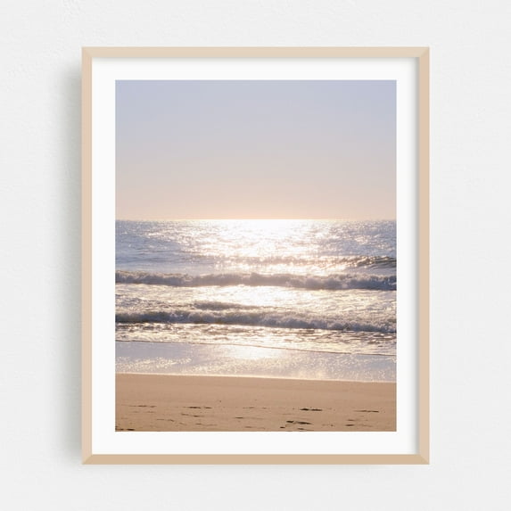 Morning Glow on Ocean Waves 01 - Ocean City Maryland Photography Ocean Beach Seascape Waves Coast Sunset Minimalist Oak Framed Wall Art Print 9 x 12 inches