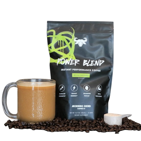 Morning Grind Coffee Co. Power Blend Instant Arabica Performance Coffee with Monk Fruit Extract and Stevia (Mocha Chocolate)