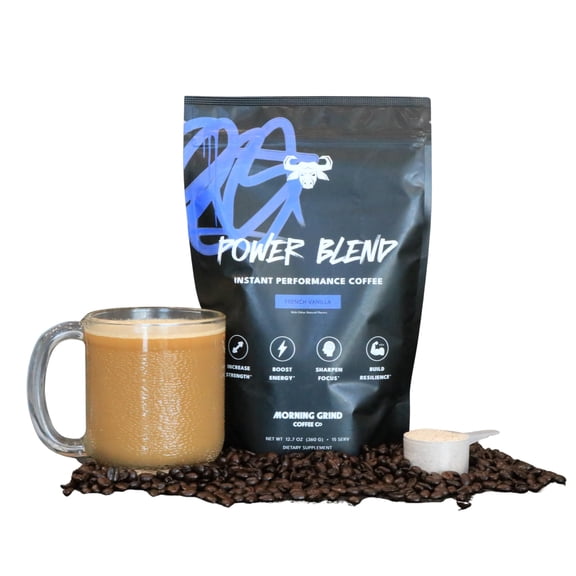 Morning Grind Coffee Co. Power Blend Instant Arabica Performance Coffee with Monk Fruit Extract and Stevia (French Vanilla)