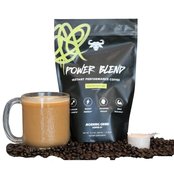 Morning Grind Coffee Co. Power Blend Instant Arabica Performance Coffee with Monk Fruit Extract and Stevia (Roasted Hazelnut)