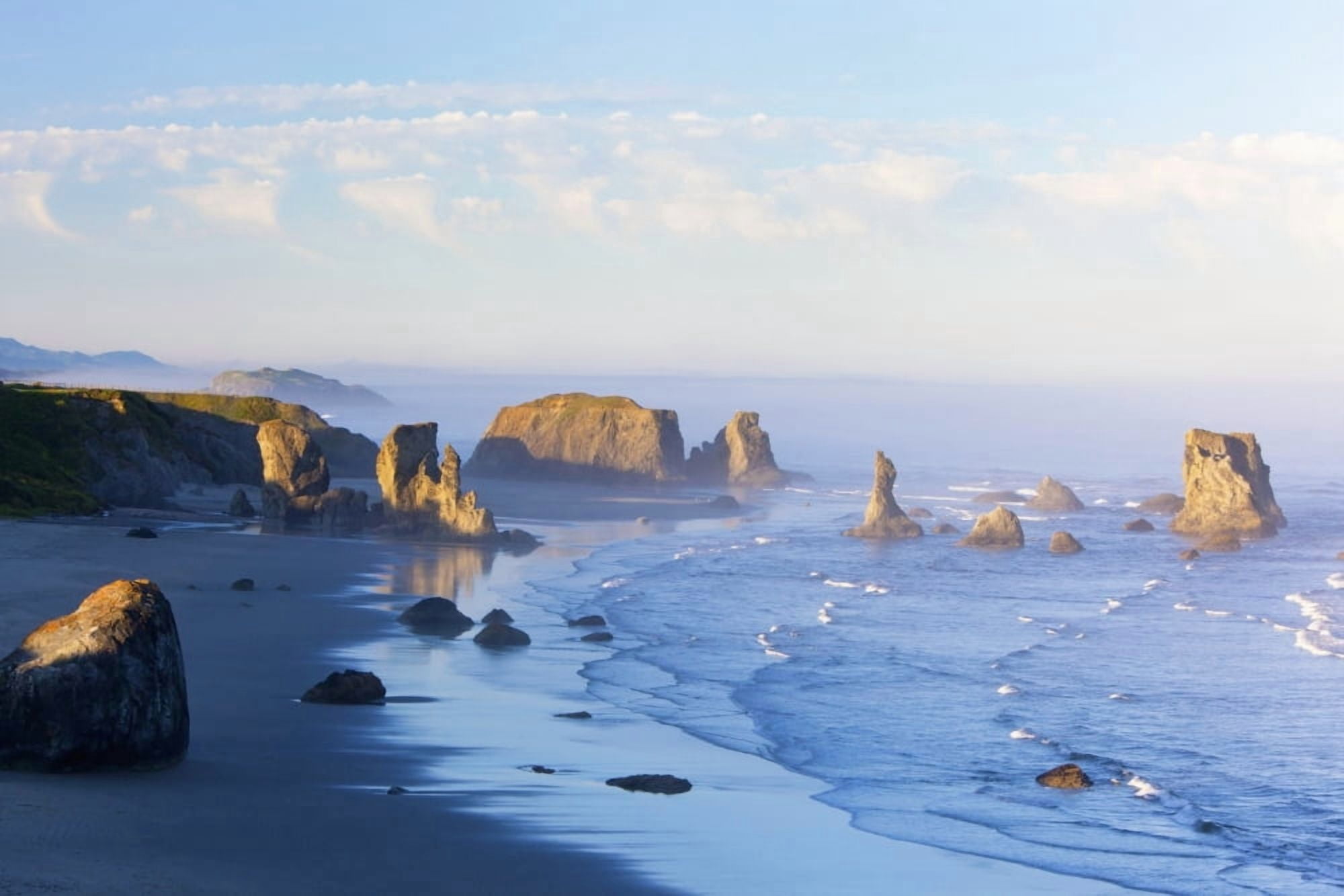 Morning Light Adds Beauty To Fog Covered Rock Formations At Bandon State Park Bandon Oregon United States of America Canvas Art - Craig Tuttle Design Pics (38 x 24)