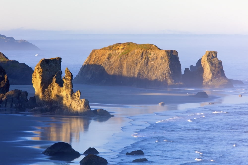 Morning Light Adds Beauty To Fog Covered Rock Formations At Bandon State Park Bandon Oregon United States of America Canvas Art - Craig Tuttle Design Pics (38 x 24)