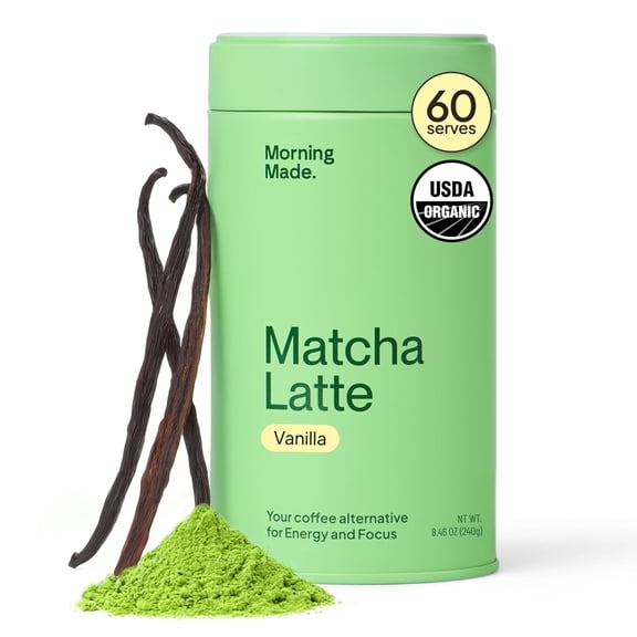 Morning Made Vanilla Flavored Ceremonial Grade Matcha Powder, Vanilla, 10.6oz (300g) Resealable Tin