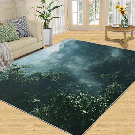 Morning Mist Forest Rugs for Bedroom, Cloud Forest Area Rug, Landscape Photo Rugs for Living Room, Indoor Non-Slip Rug, Machine Washable Carpet for Front Entrance Floor Decor 2 x 3ft