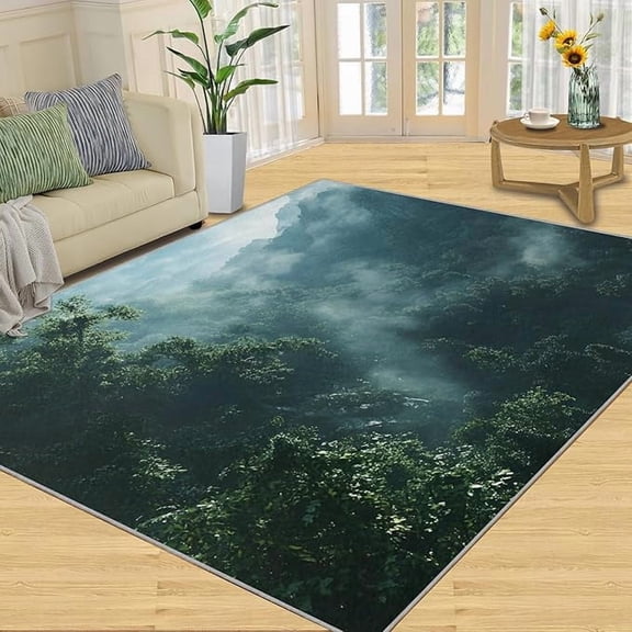Morning Mist Forest Rugs for Bedroom, Cloud Forest Area Rug, Landscape Photo Rugs for Living Room, Indoor Non-Slip Rug, Machine Washable Carpet for Front Entrance Floor Decor 2 x 3ft