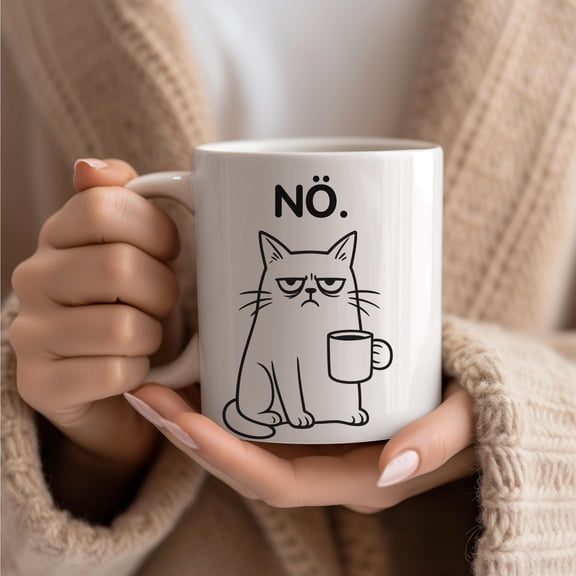 Morning Nope Cat Mug Grumpy-Looking Kitty, Funny Good-Morning Office Coffee Cup for Cat Lovers