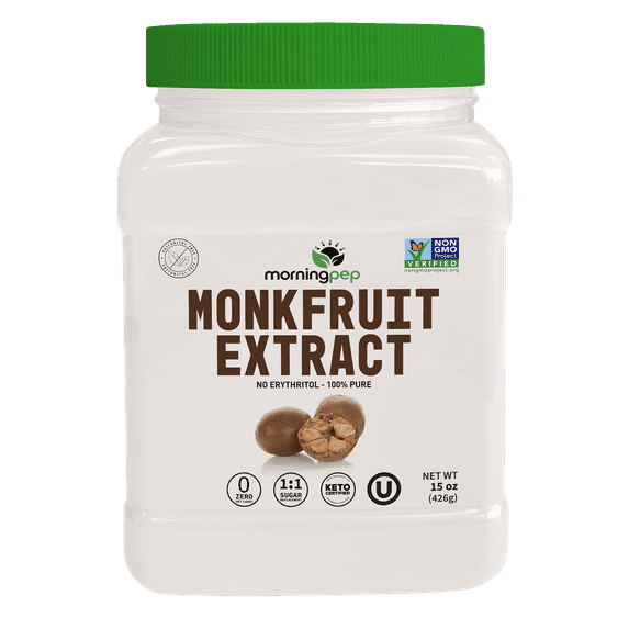 Morning Pep 100% Pure Monk Fruit extract sweetener,Monkfruit Extract Powder, NON-GMO Project Verified, Keto Certified, OU kosher, No Fillers Zero Calories 15 oz
