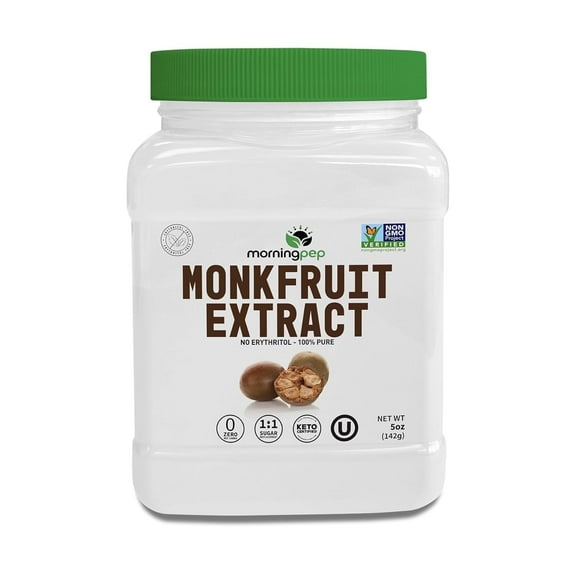 Morning Pep 100% Pure Monk Fruit extract sweetener, Monkfruit Extract Powder, NON-GMO Project Verified, Keto Certified, OU kosher, No Fillers Zero Calories Over 450 Servings | 5 oz
