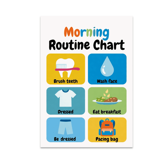 Morning Routine Chart for Kids - Colorful Playful Wall Decor - 13x19 Poster Print